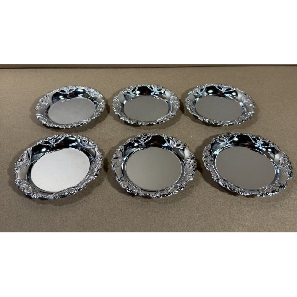Set of 6 Rose Brand Stainless Steel Drink Coasters